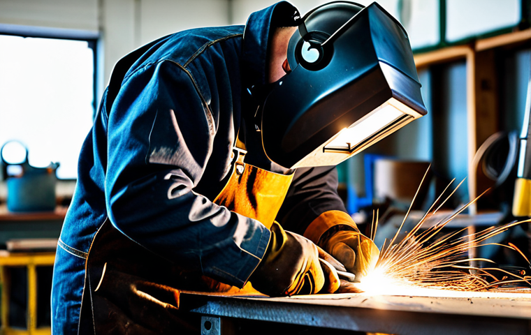 **

A welder in a workshop, fully equipped with a welding machine, auto-darkening mask, and leather gloves, working on a DIY metal furniture project. The workshop is well-lit and organized, with various tools and metal pieces visible. Safe for work, appropriate content, fully clothed, professional. Perfect anatomy, natural proportions, high quality, professional photography. Background with inspirational DIY elements, reflecting Spanish craftsmanship.

**