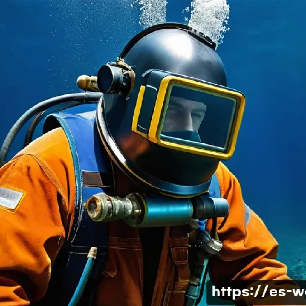 용접사의 자격증 추가 취득 - **Prompt 1: Underwater Welding Specialist**
A highly skilled underwater welder, fully encased in...
