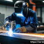용접사의 효율적인 경력 관리 - A skilled welder wearing high-quality protective gear, including gloves, helmet with dark visor, and...