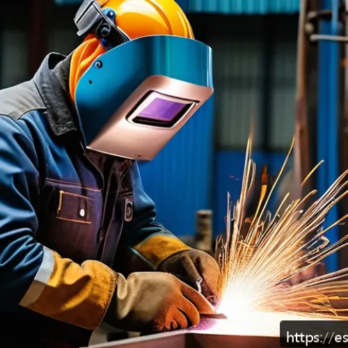 용접사의 국제 자격증 취득 사례 - A skilled welder in a modern industrial workshop, wearing full protective gear including a welding h...