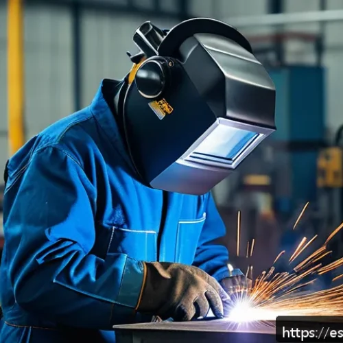용접사의 미래 기술 적응 방법 - A modern welding workshop scene featuring a skilled welder wearing protective gear, operating a digi...