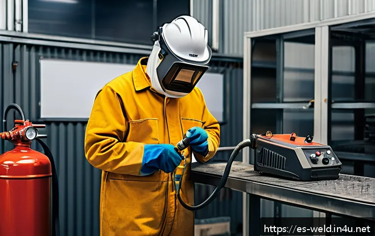 용접 관련 법규와 규정 - A professional welder in a well-organized industrial workshop in Spain, wearing full personal protec...